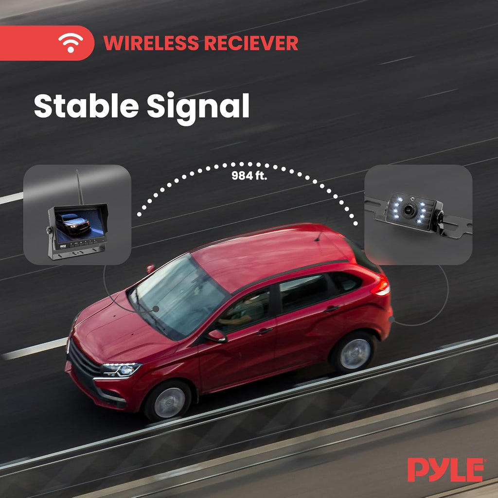 Pyle 7” 1080P HD Digital Wireless Monitor and Wireless License Plate Camera - Waterproof, Night Vision, Single Channel Visual Assistance Kit (12/24V for Bus, Truck, Trailer, Van, RV, Camper)