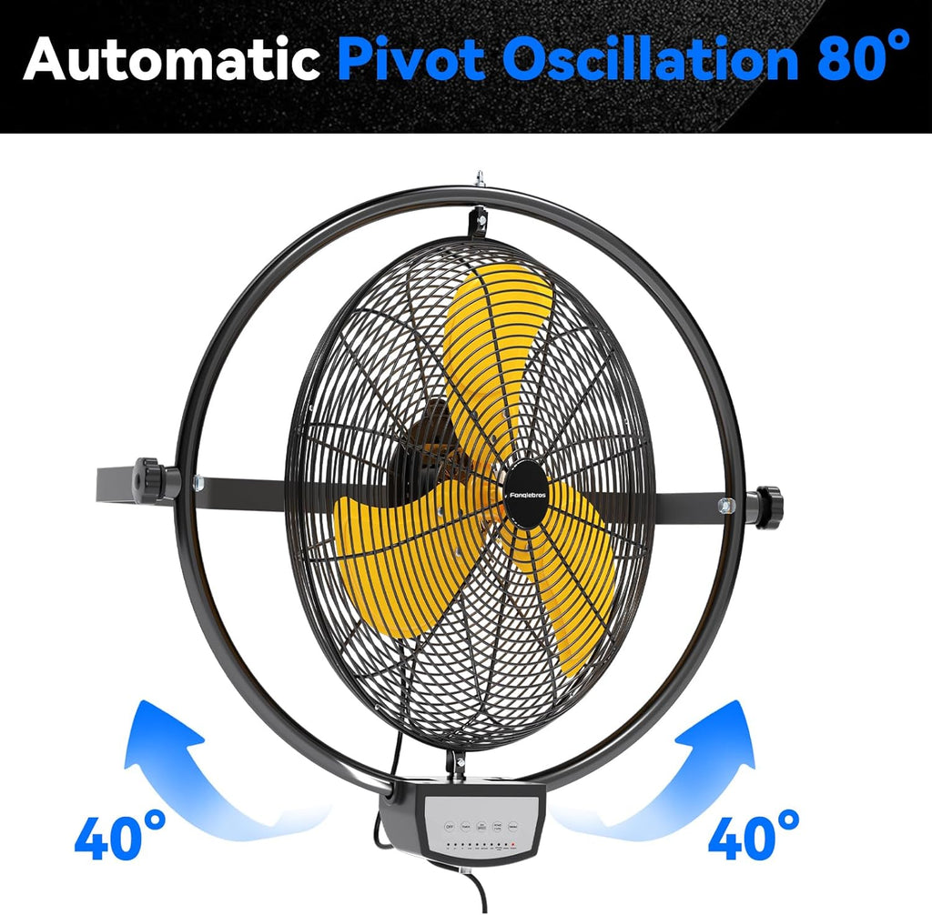 2 PCS 20 IN 5500 CFM Remote Control Wall Mount Fan, 3 Speed High Velocity Wall Fan with Timer, Air Circulator for Garage, Commercial, Greenhouse, Warehouse & Gazebo Use, UL Listed