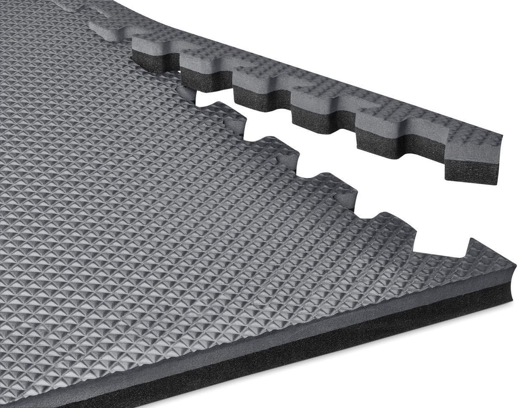 Norsk Reversible Gym Exercise Mats 3/4" Thick EVA Interlocking Foam Tiles, Perfect Home Gym Flooring, 32 Tiles & 64 Trim Pieces, 128 Sq. Ft. Reversible, Red/Black