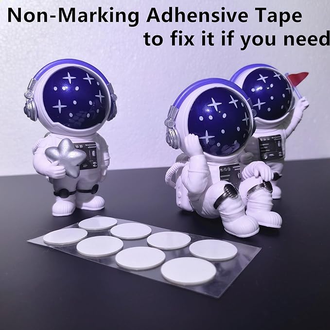 Blue Stars Astronaut Statues, Resin Space Theme Figurines Cake Toppers Shelf Room Decor
