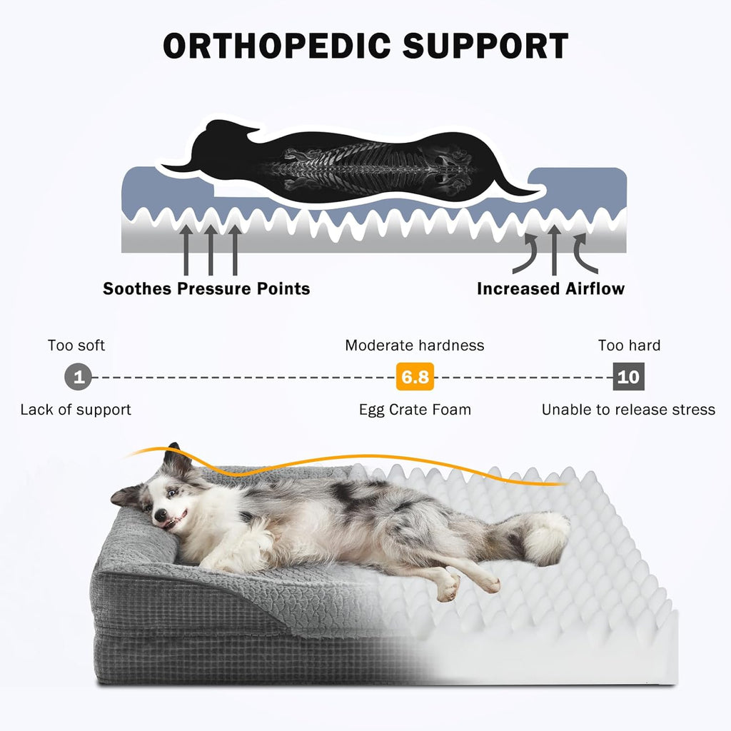 INVENHO Orthopedic Dog Beds Large Sized, XL Washable Egg-Crate Memory Foam Dog Couch Bed with Washable Removable Cover, Waterproof Lining and Nonskid Bottom
