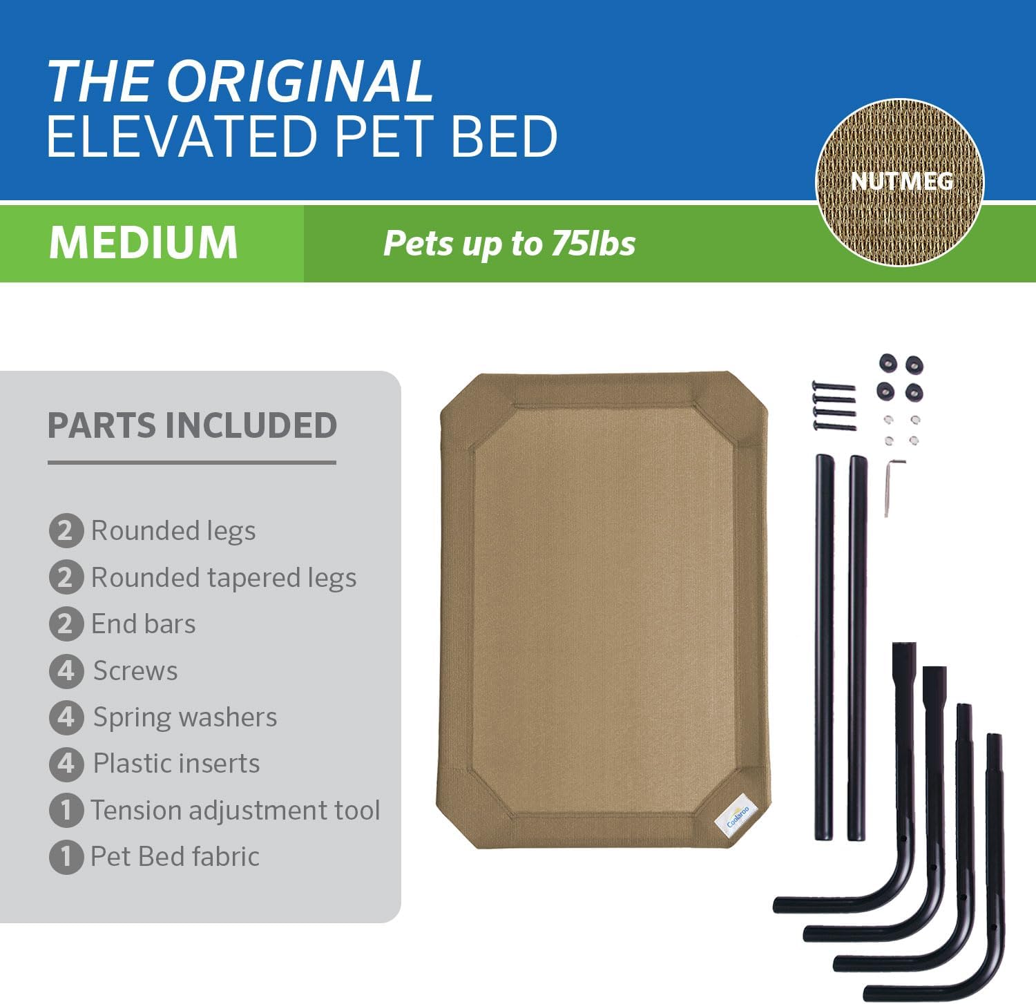 Coolaroo Original Elevated Dog Bed - Breathable Off-The-Ground Pet Bed with Cooling Fabric, Joint Relief & Moisture-Resistant Fabric, 100% Recyclable, Easy Clean, Nutmeg, Medium