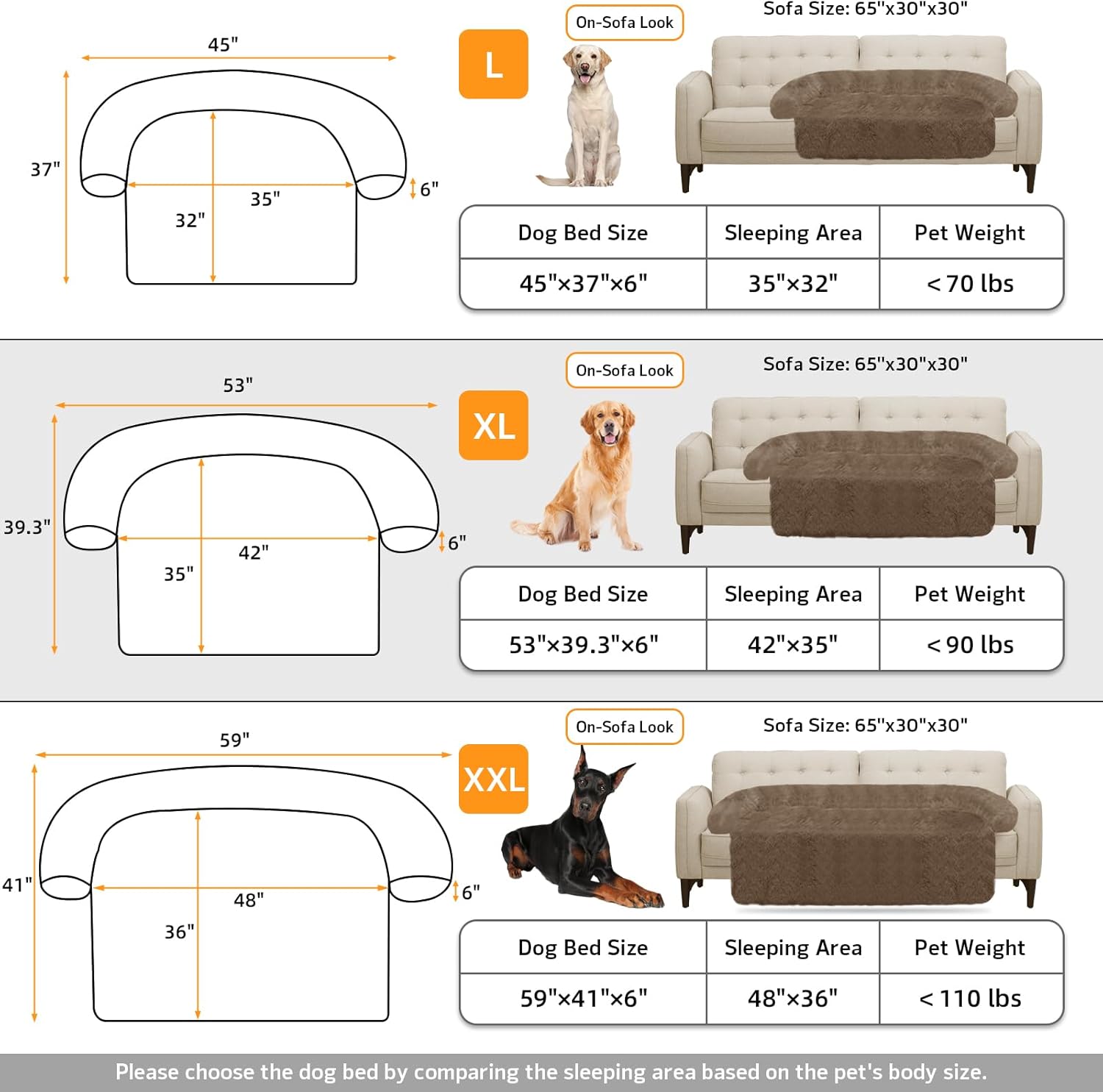 Calming Dog Bed Fluffy Plush Dog Mat for Furniture Protector with Removable Washable Cover for Large Medium Small Dogs and Cats (Extra Large (53x39.3x6), Camel)