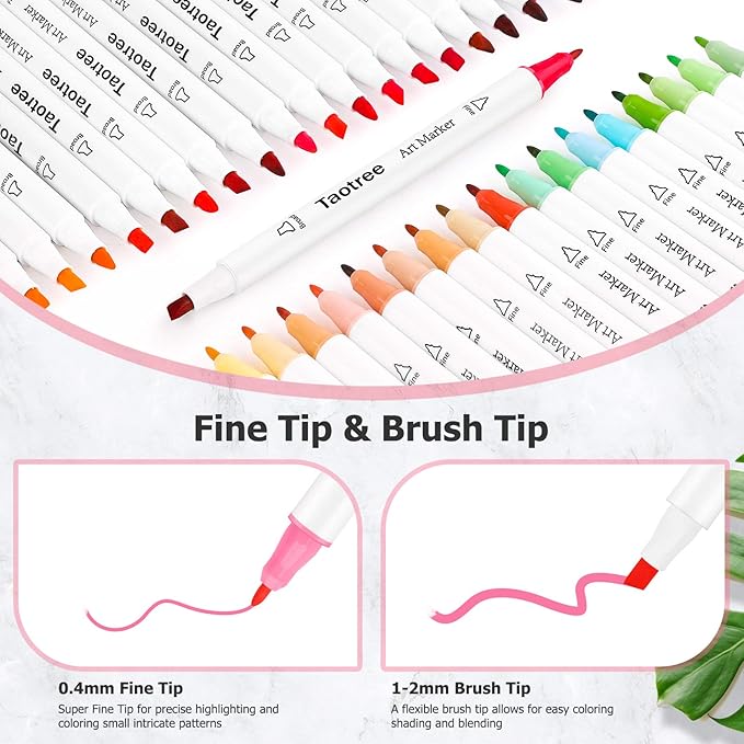 Taotree Alcohol Markers, 101 Colors Artist Markers Pens Set, Dual Tips Chisel & Fine Sketch Art Markers, Art Supplies Kit for Kids Adult Coloring Book, Painting, Drawing, Blending and Sketching