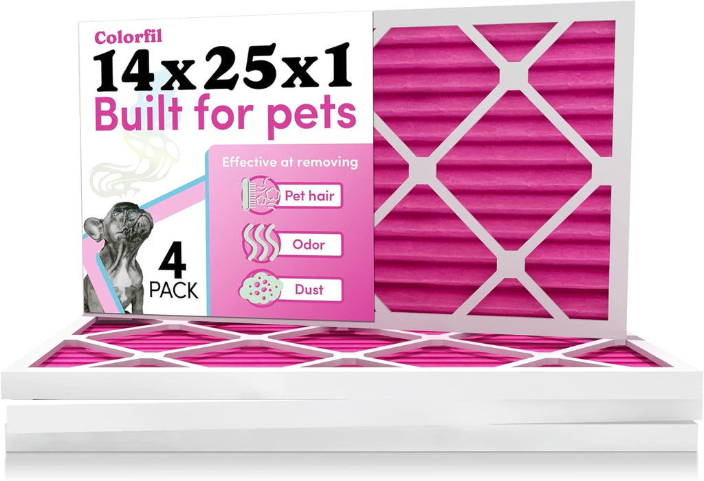 Colorfil 14x25x1 Air Filter (4-Pack) | Made in the USA | Color Changing | Remove Cat and Dog Odor | MERV 8 for Pet Hair Dander and Dust | 13.5"x24.5"x0.75" Exact Size