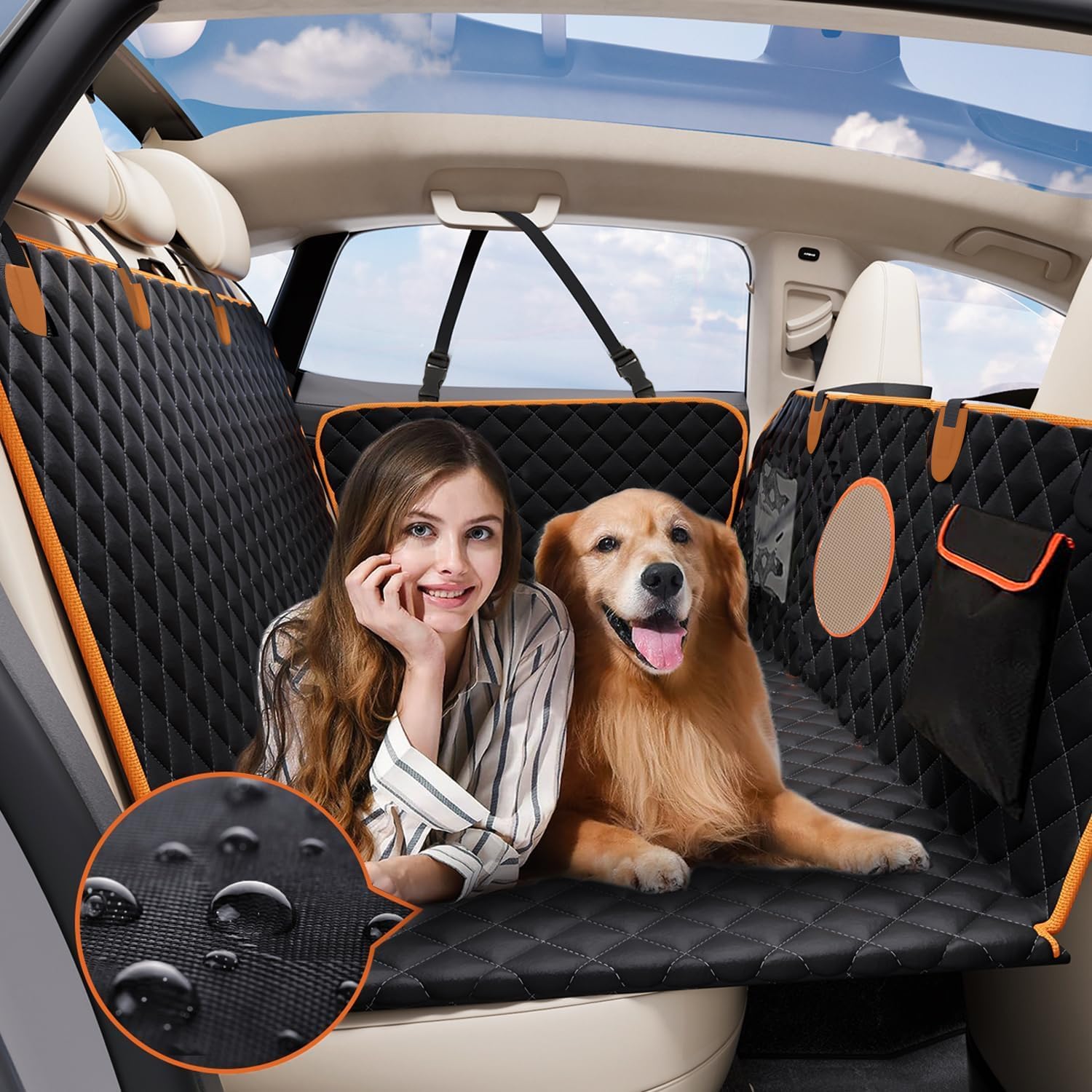 Dog Car Seat Cover for Back Seat, Hard Bottom Back Seat Extender for Dogs, Holds 420lbs, Waterproof Pet Hammock Protector, Thick and Durable Dog Seat Cover for Truck, Car, SUV-Black