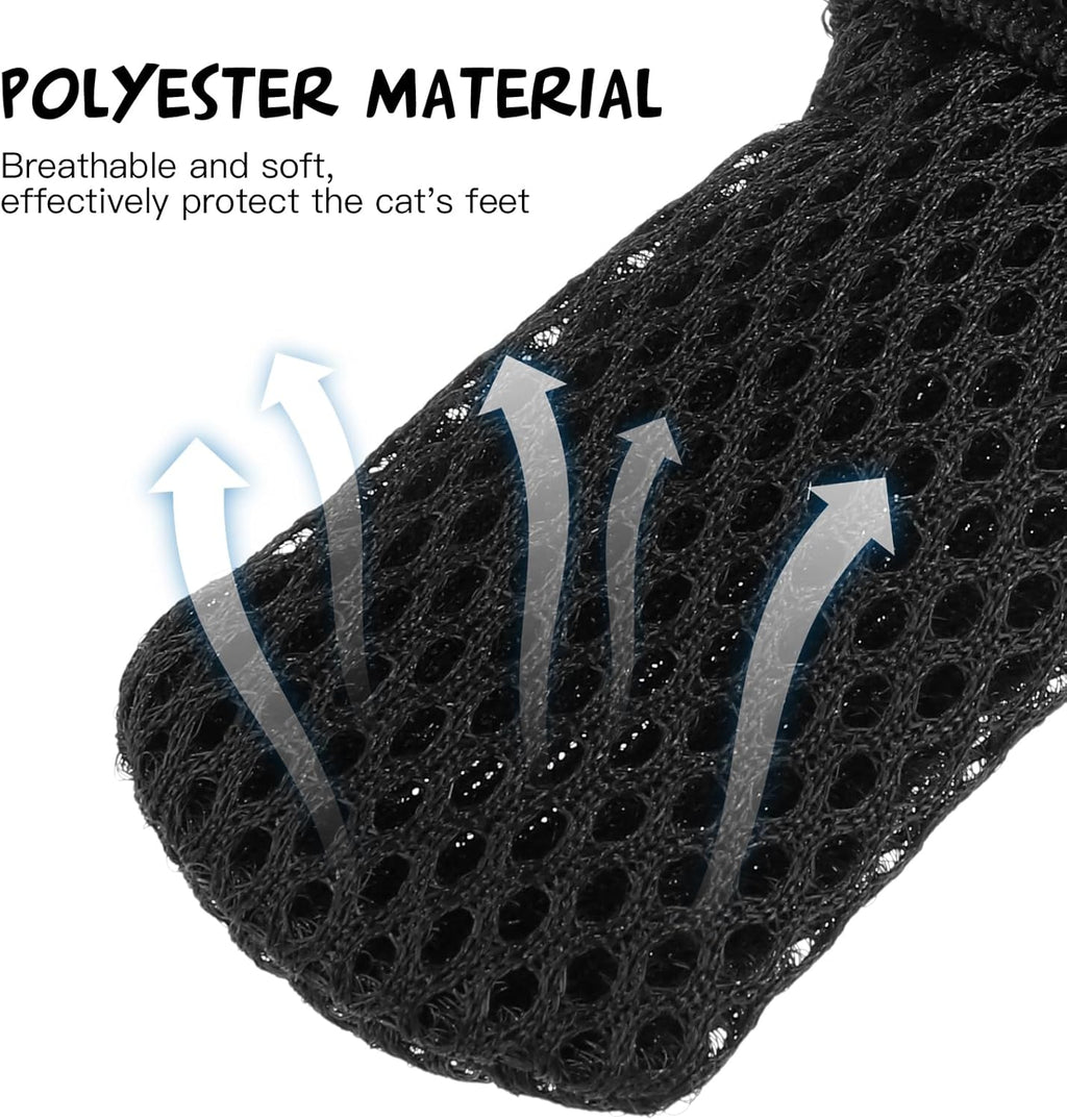 Cat Booties to Prevent Scratching: 4pcs AntiScratch Cat Claw Covers for Feeding Medicine, Pet Grooming, Bathing Shaving Checking, and Nail Trimming, Black Pet Shoes Socks Caps Mittens Paw Protector M