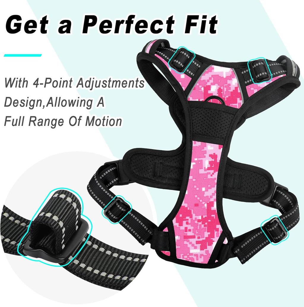BARKBAY No Pull Dog Harness Large Step in Reflective Dog Harness with Front Clip and Easy Control Handle for Walking Training Running(Pink camo,S)