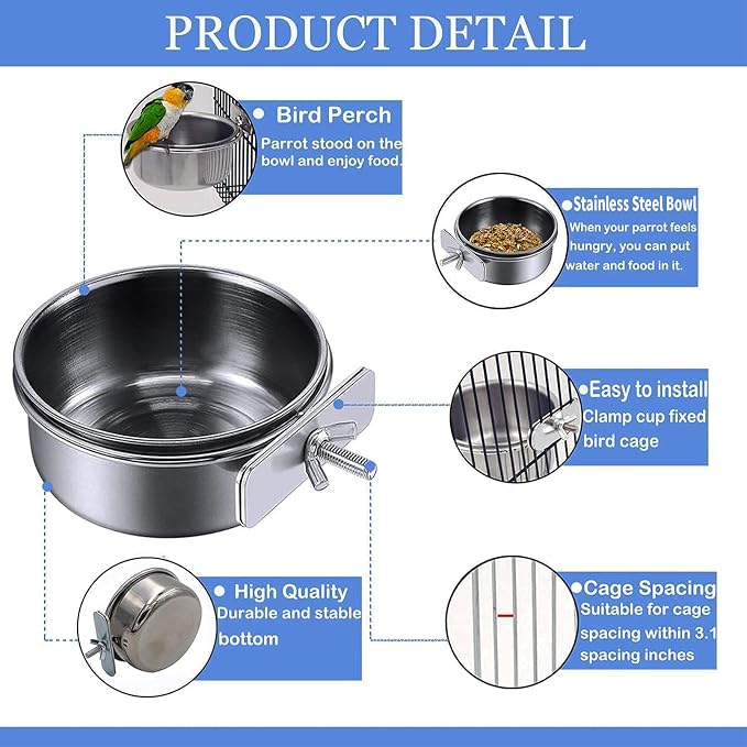 Tfwadmx Bird Feeding Dish Cups Parrot Food Bowl Clamp Holder Coop Cup, Bird - Image 4