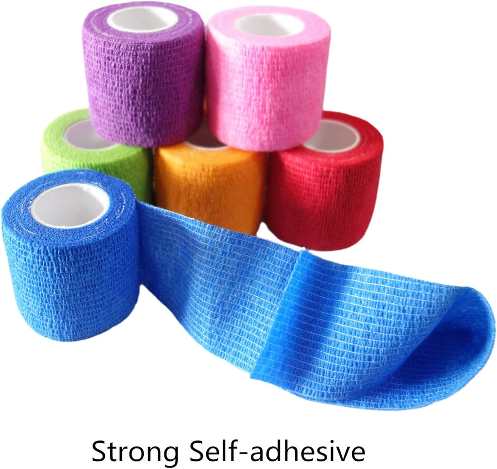 6 Pack 3" x 5 Yards Self Adhesive Bandage Wrap Breathable Cohesive Vet Wrap for Pets, Elastic Self-Adherent Tape for Sports, Wrist, Ankle (Black)