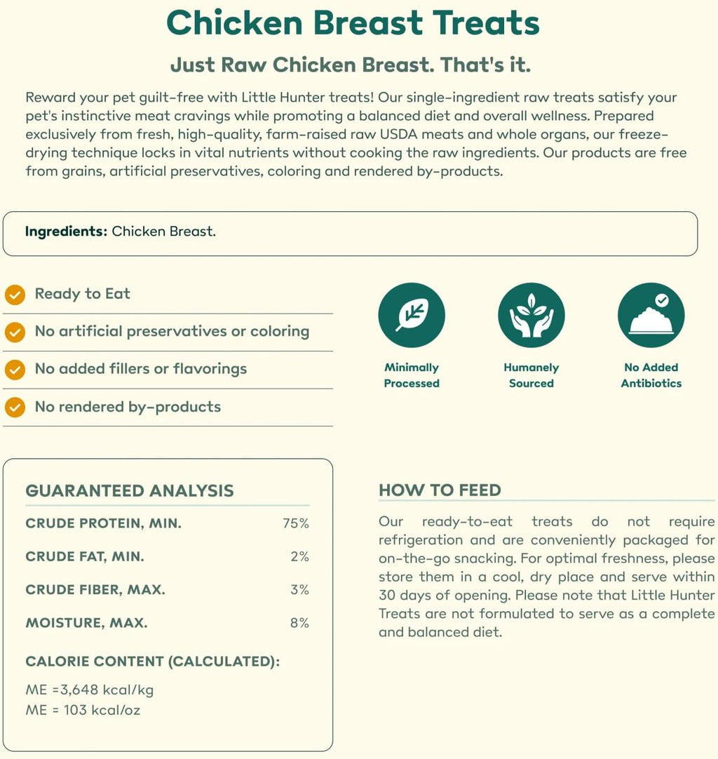 Little Hunter Freeze Dried Dog Treats - Chicken Breast - Raw Single Ingredient Chicken Breast Dog Treats for Snacks, Training, Dog Food Toppers - All Natural, Healthy Dog & Puppy Treats, 2 oz