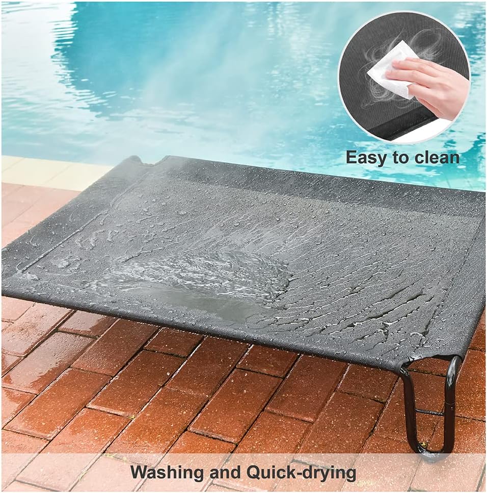 pettycare Elevated Outdoor Dog Bed - Raised Bed for Large Dogs, Waterproof Cot Easy to Assemble, Cooling Elevated Cot with Breathable Teslin Mesh, Durable, Non Slip, Up to 65 lbs,Black
