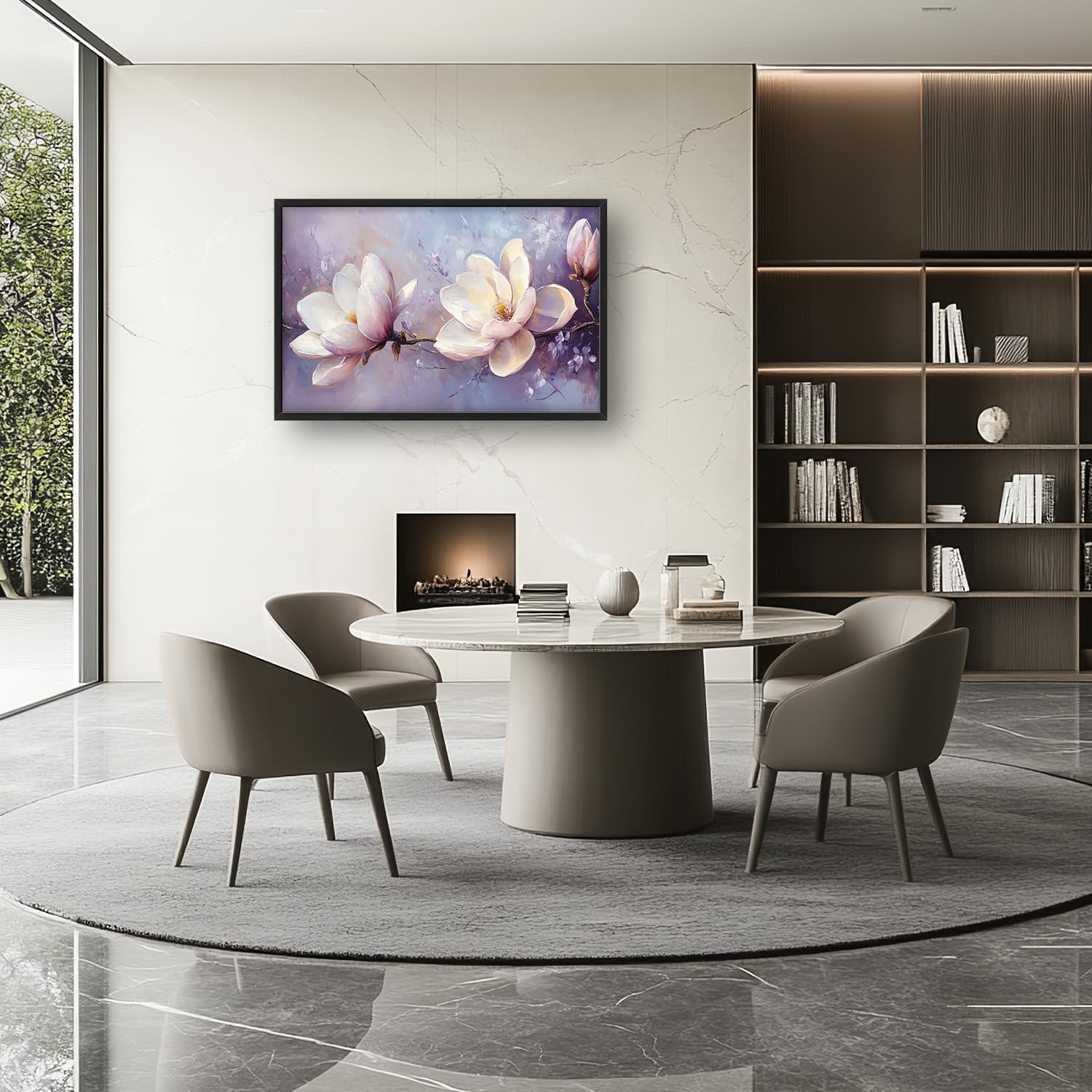 Large Floral Landscape Wall Art for Living Room, Purple Flower Canvas Oversized Wall Decor, Aesthetics Framed Pictures Painting Print Artwork for Bedroom Office 36L" x 24W"