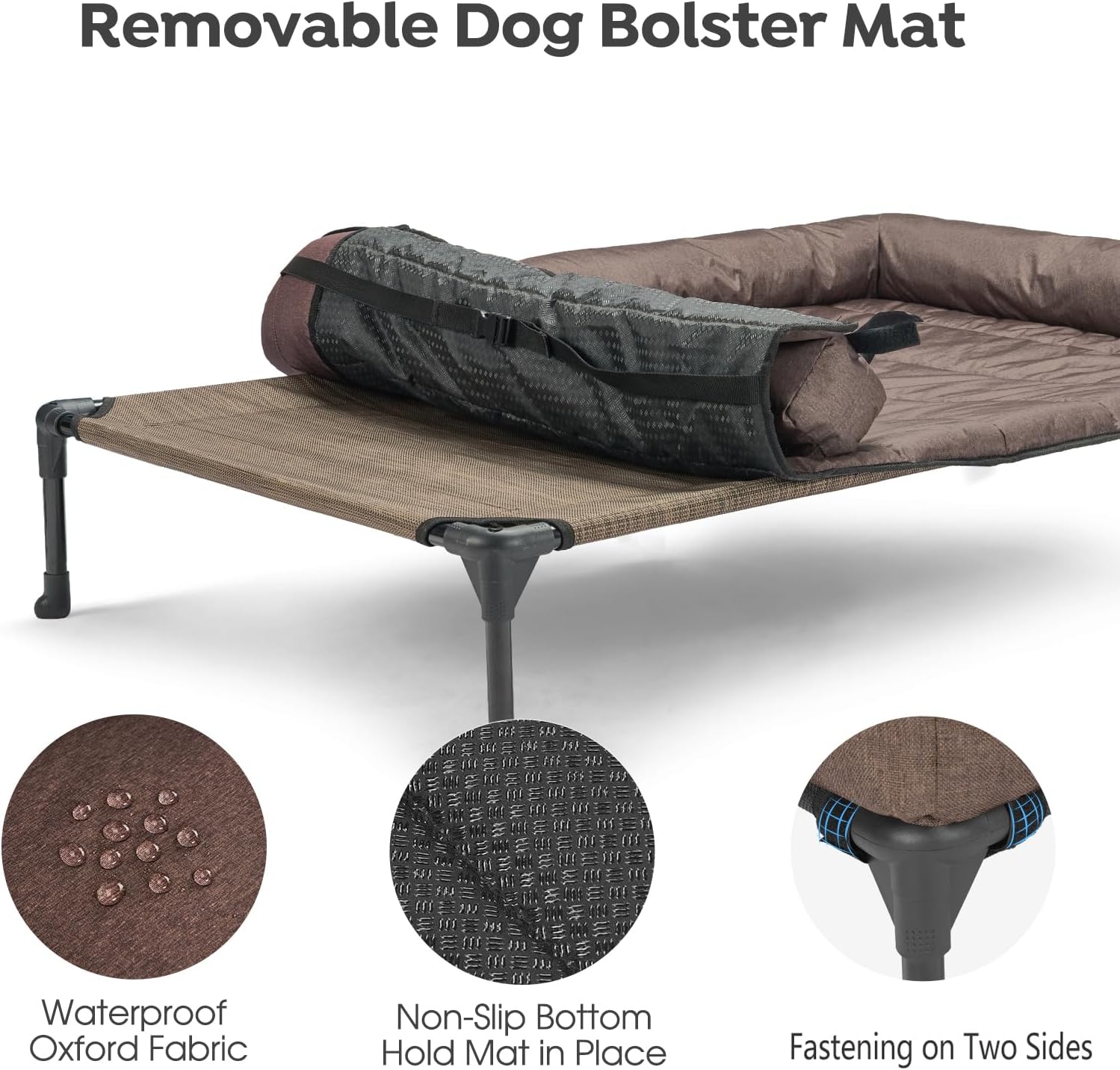 Veehoo Cooling Elevated Dog Bed Add Removable Waterproof Bolster Cushion Mat, Raised Pet Cot with Breathable Teslin Mesh, No-Slip Feet, Dog Couch Bed for Indoor Outdoor, Large, Brown CWC2331B