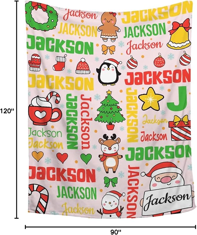 Custom Christmas Blanket | Personalized Holiday Blanket for Boys Girls | Plush Cozy Custom Name Blanket | Christmas Decor Personalized Gifts Name Blanket | 90"x120"-Familys/King Size