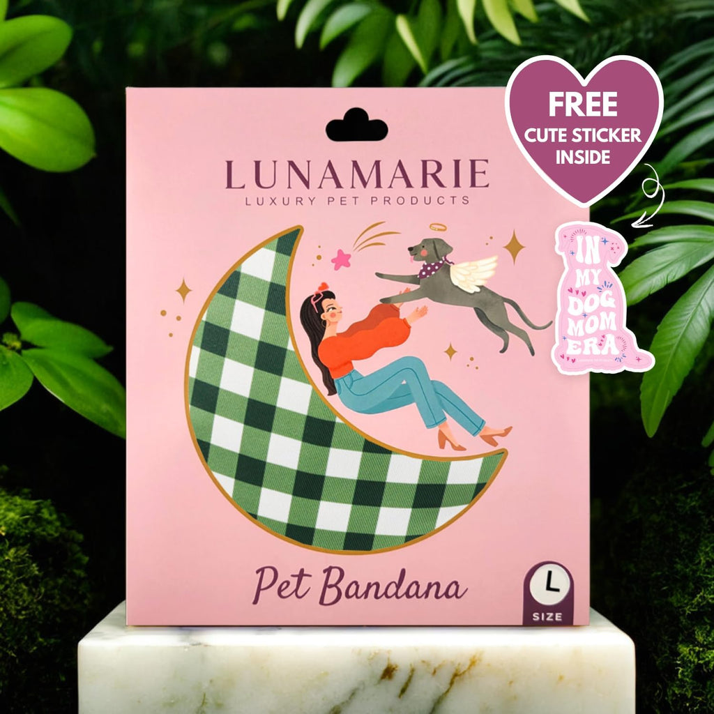 LunaMarie - Luxury Pet Birthday Bandanas -Premium & Silky Poly Fabric | 100% Handmade | Custom Shape Dual Layered (Olive, Medium)