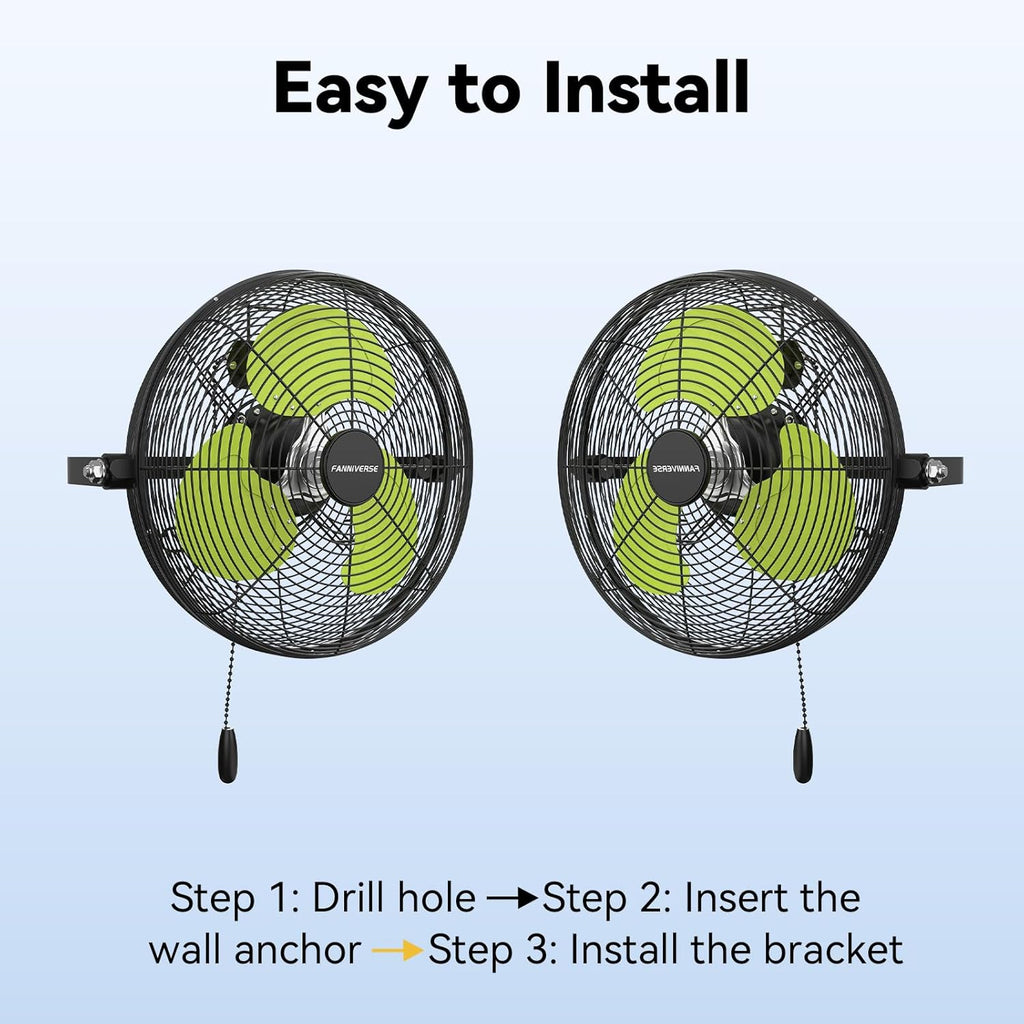 12 Inch Wall Fan Pro Series - Indoor High Velocity Wall Mount Fan for Commercial, Residential, Warehouse, Covered Patio, Shop, Garage, Barn, Gazebo 3 Speed 2800 CFM UL Safety Listed