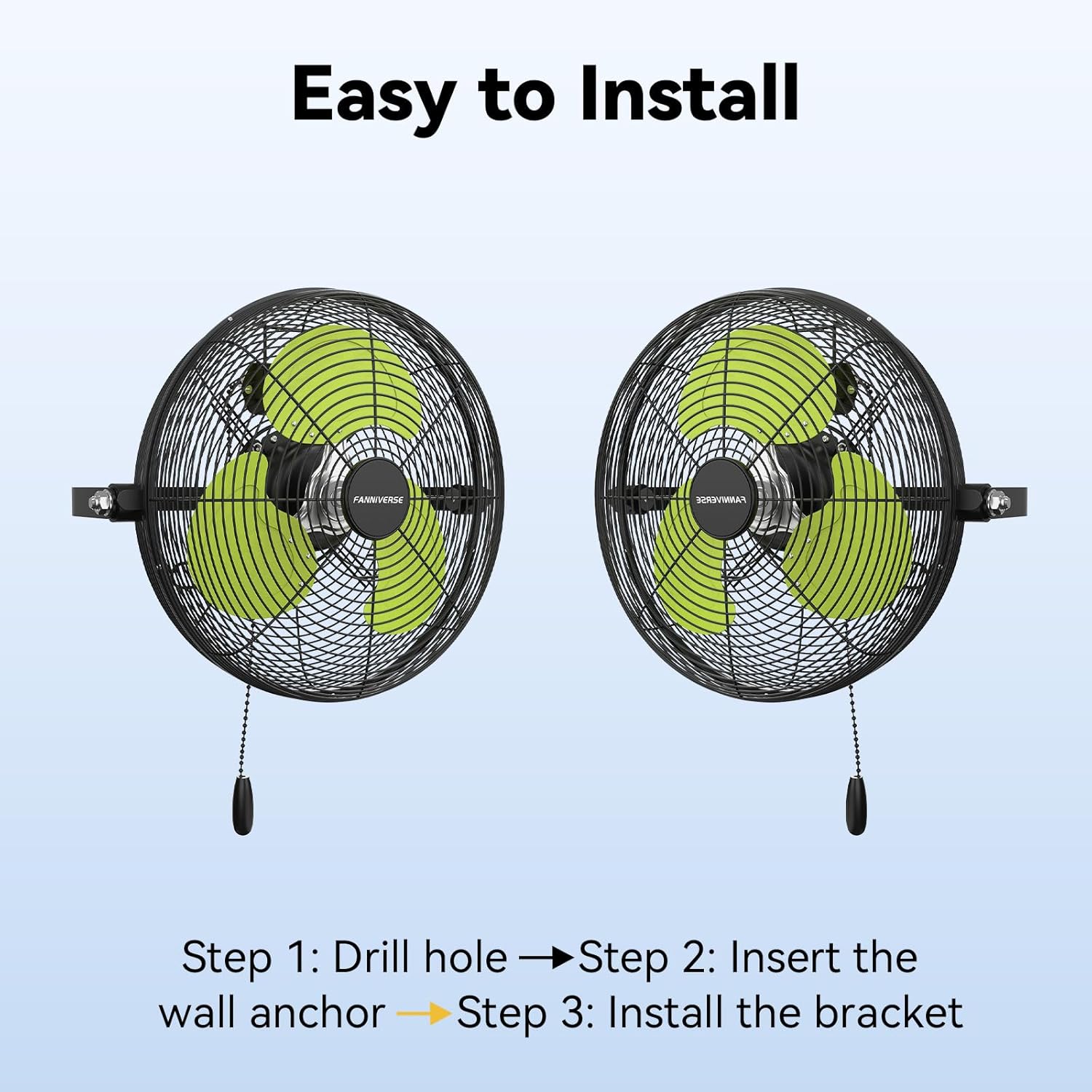 12 Inch Wall Fan Pro Series - Indoor High Velocity Wall Mount Fan for Commercial, Residential, Warehouse, Covered Patio, Shop, Garage, Barn, Gazebo 3 Speed 2800 CFM UL Safety Listed