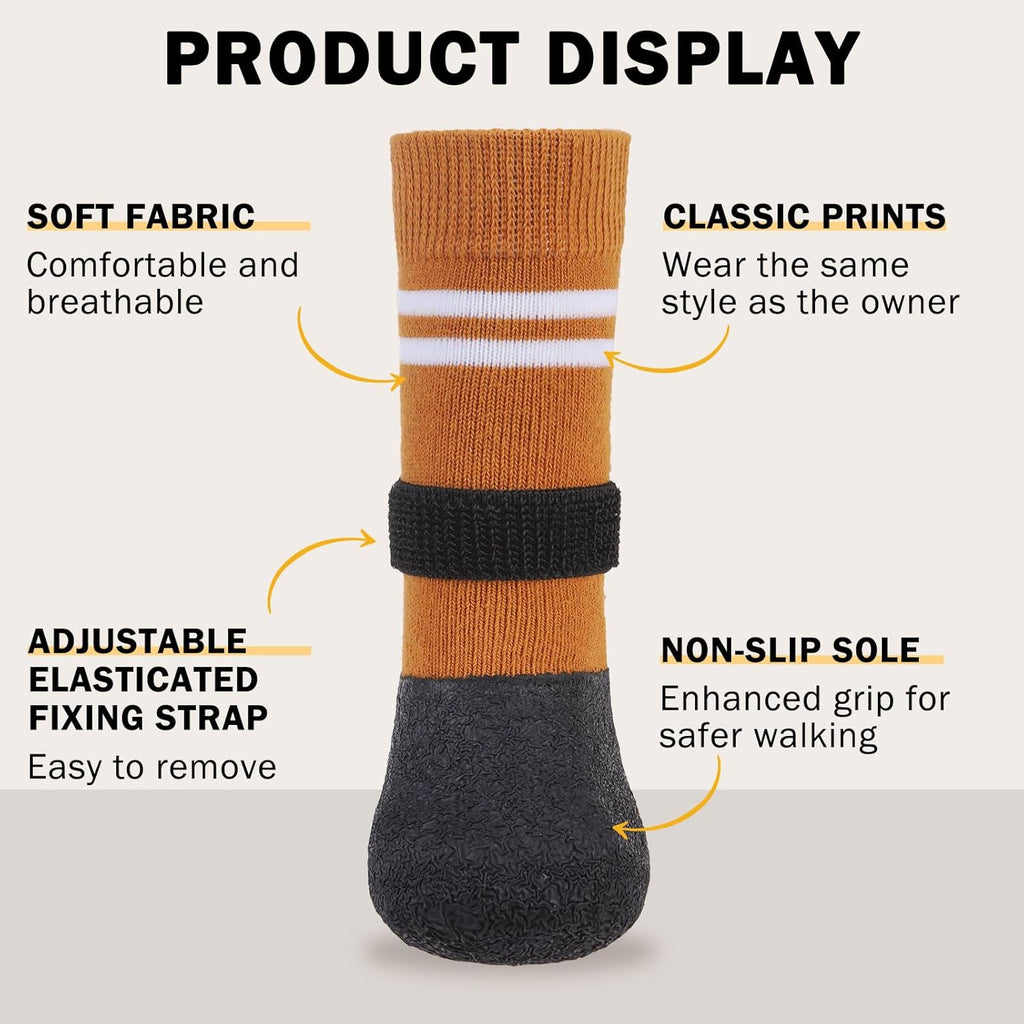 SCENEREAL Anti Slip Dog Boots & Paw Protectors for Hardwood Floor, Extended Dog Socks to Prevent Licking Paws, Waterproof Pet Snow Rain Shoe for Winter Small Puppy Senior Dogs, Khaki S