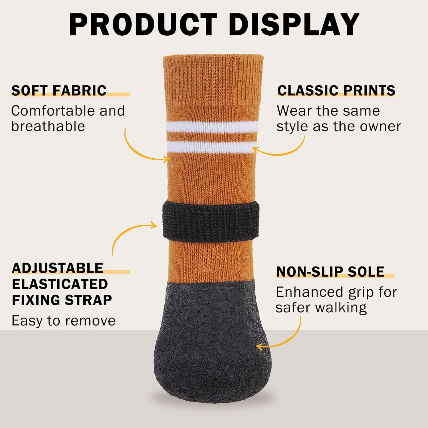 SCENEREAL Anti Slip Dog Boots & Paw Protectors for Hardwood Floor, Extended Dog Socks to Prevent Licking Paws, Waterproof Pet Snow Rain Shoe for Winter Small Puppy Senior Dogs, Khaki S