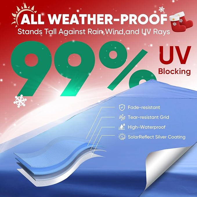 Sekey 10x10 Pop Up Canopy with One Push Setup-Easy Up Canopy with 99% UV Blocking - Instant Outdoor Sun Shade for Events, Parties, Camping- Commercial Gazebo with Weight Bags,Wind Proof&Waterproof