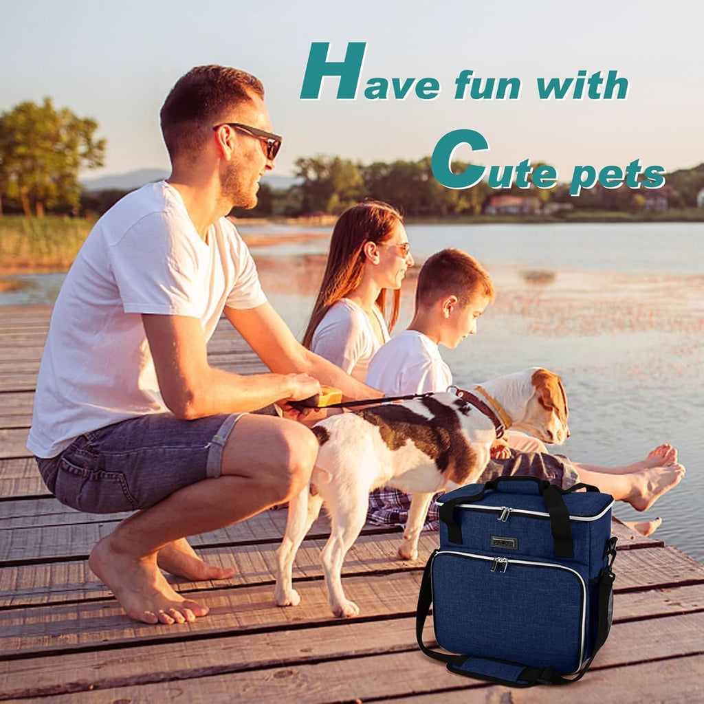 BAGLHER Dog Travel Bag, Pet Travel Bag (ALL Pet Travel Supplies), With 2 Pet Food Containers and 2 Collapsible Silicone Bowls; Essential Kits for Pet Travel Dark Blue