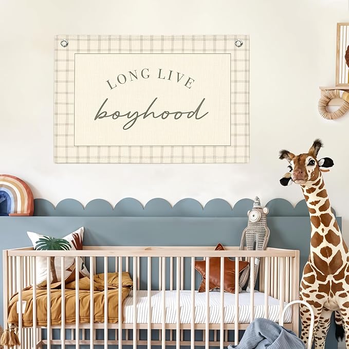 Lacama Long Live Boyhood Banner, Boy Nursery Decor, Canvas Banner Wall Hanging Banner Flag Decor for Nursery Playroom Toddler Room, Boys Kids Room Decor 30x20 Inch