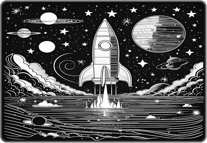 Space Rug for Kids Room Black and White Rocket Rugs Stars Carpet Galaxy Planet Printed Throw Rugs for Boys Children Bedroom Living Room,39 in x 79 in