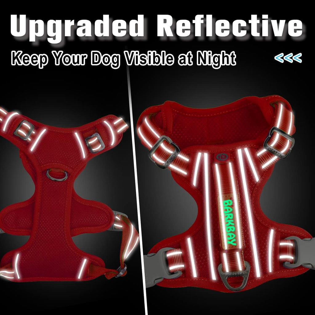 BARKBAY Dog Harness No Pull with ID Tag Pocket - Heavy Duty, Reflective, Easy Control for Large Dogs(Red,S)