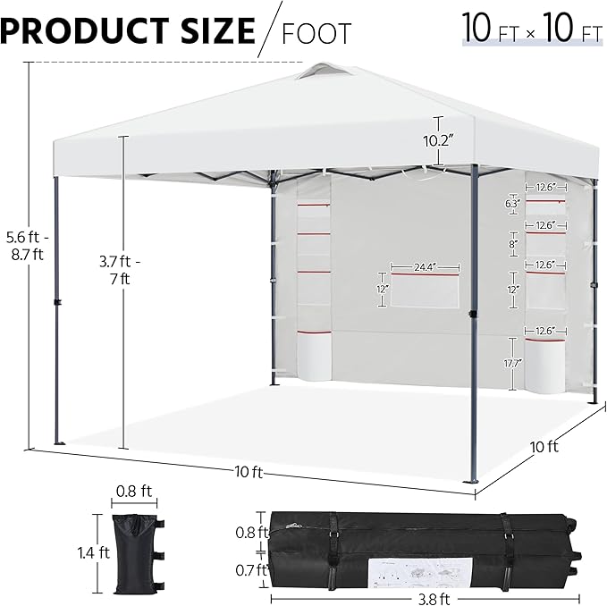 Yaheetech 10x10 Pop-up Canopy Tent w/Removable Pockets Sidewall for Extra Storage, Outdoor Sun Shelter Waterproof & Durable w/Wheeled Bag, Sandbags & Guylines for Beach Camping Party (White)
