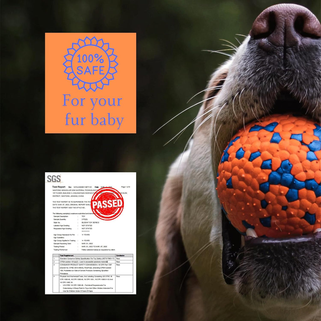 Tough Dog Toys for Aggressive Chewers & Teething Puppies, Bouncy Balls for Medium Dogs, Durable Pet Toys, Floating Dog Balls for Water Play (Orange-Blue)