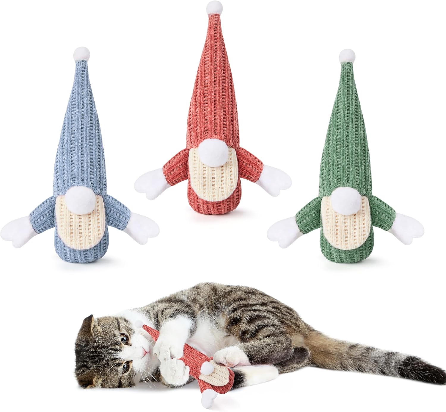 Potaroma Cat Toys 3 Pcs Catnip Crinkle Sound Santa Claus, Soft Durable Teething Material, Interactive Cat Kicker for Indoor Kitten Exercise 8.5 Inches for All Breeds