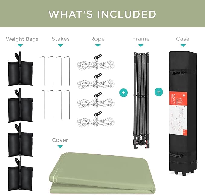 Best Choice Products 10x10ft 1-Person Setup Pop Up Canopy Tent Instant Portable Shelter w/ 1-Button Push, Case, 4 Weight Bags - Sage Green