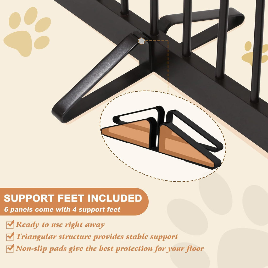 Freestanding Pet Gate for Dogs, Foldable Wooden Dog Gate for House, Extra Wide Indoor Pet Barrier for Stair, Doorway, Hall, Support Feet Included, 120 Inch Wide, 6 Panels 24", Brown