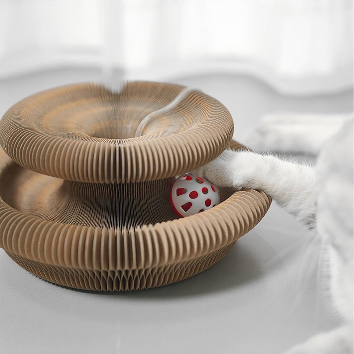 Kitty Curls Cat Toy Kurlz, Interactive Scratch Pad, Foldable Accordion,Cat Recyclable Scratcher with Ball (Black)