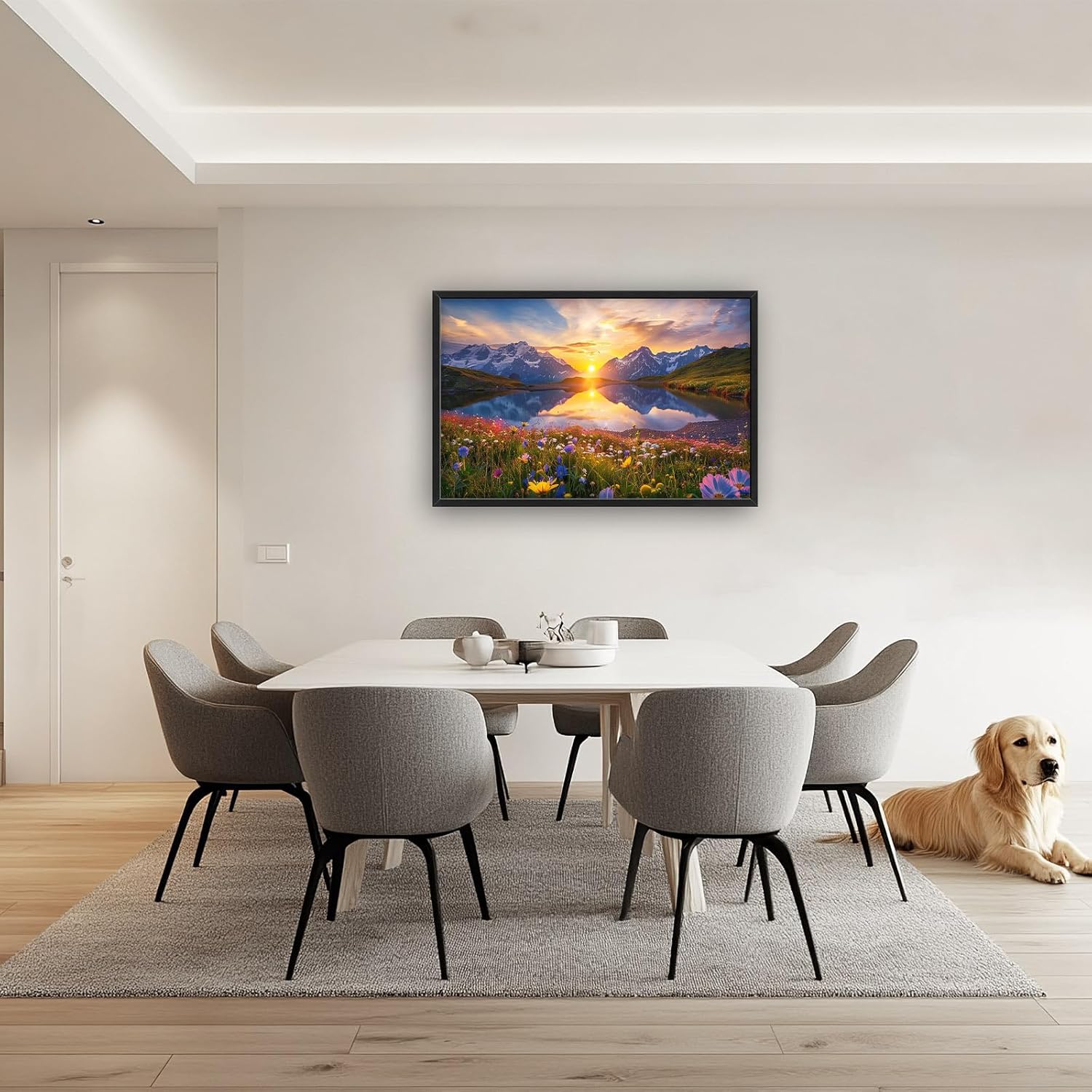 Mountain Large Wall Art Sunrise Lake Flower Field Pictures Nature Landscape Wall Decor Canvas Print Painting Artwork for Bathroom Living Room Bedroom 36L" x 24W"