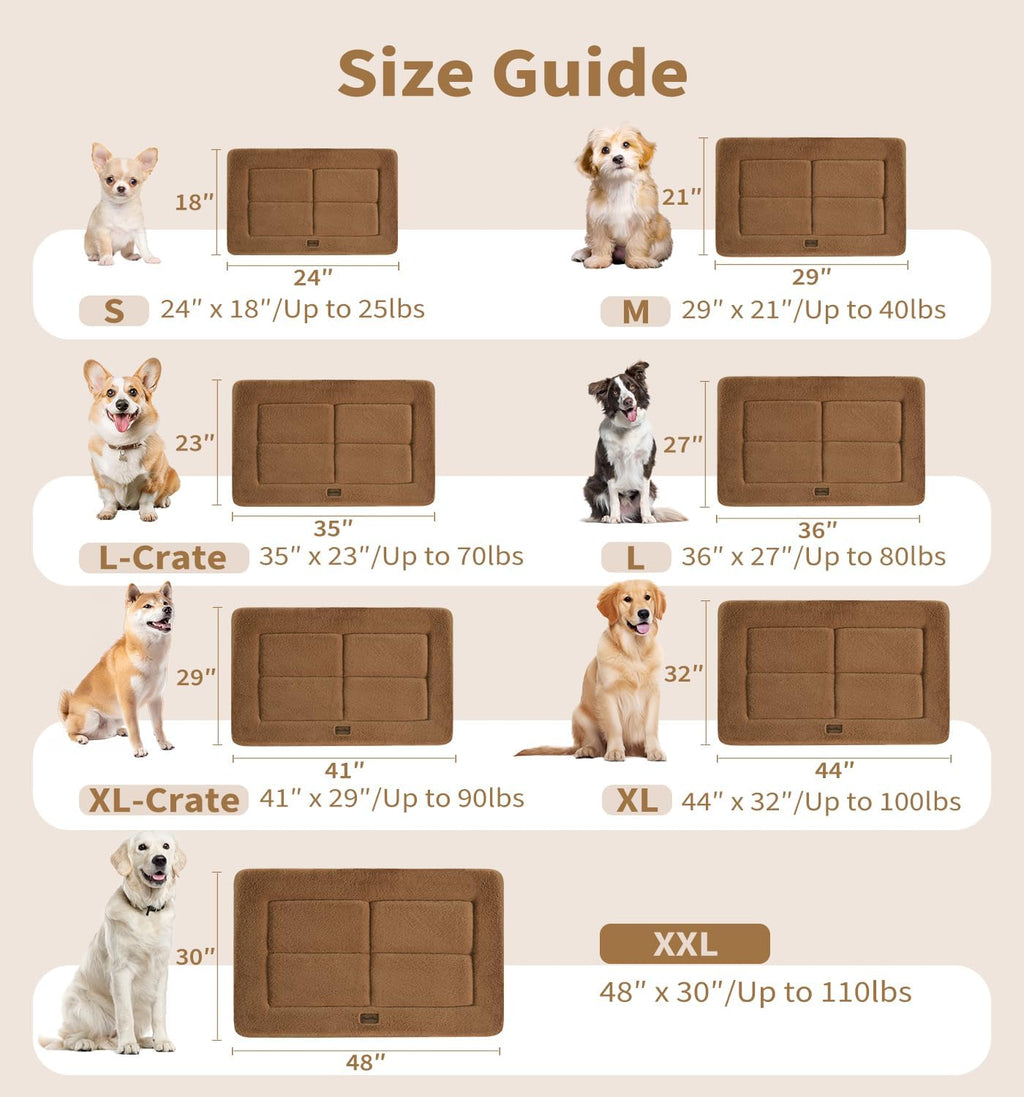 Made4Pets Dog Crate Pad Bed for Large Dogs, Washable & Reversible, Anti-Slip Kennel Mat for Cozy Sleeping, Soft Fluffy Dog Bed for Indoor & Outdoor Use, 41"x29", Brown