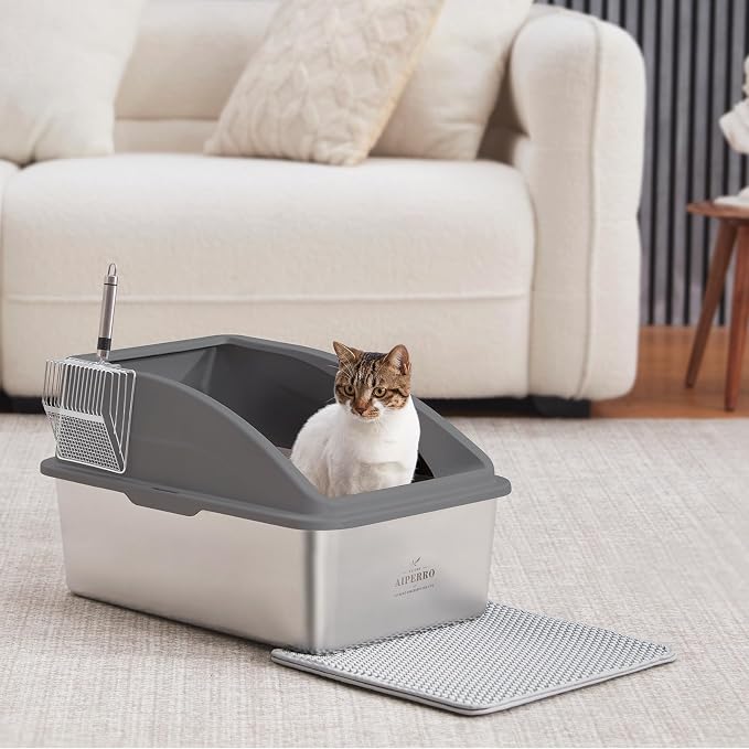 AIPERRO Stainless Steel Litter Box | XXL Deepened 8" Design Enclosed Box - Image 7