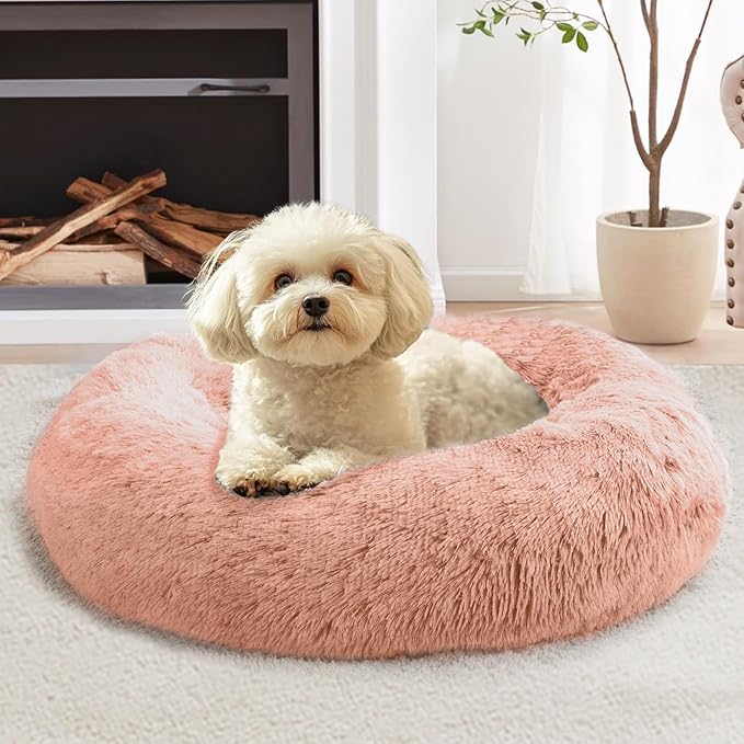 JOLLYVOGUE Calming Dog Bed Medium Size Dog, 31in Donut Washable Medium Pet Bed by JOLLYVOGUE