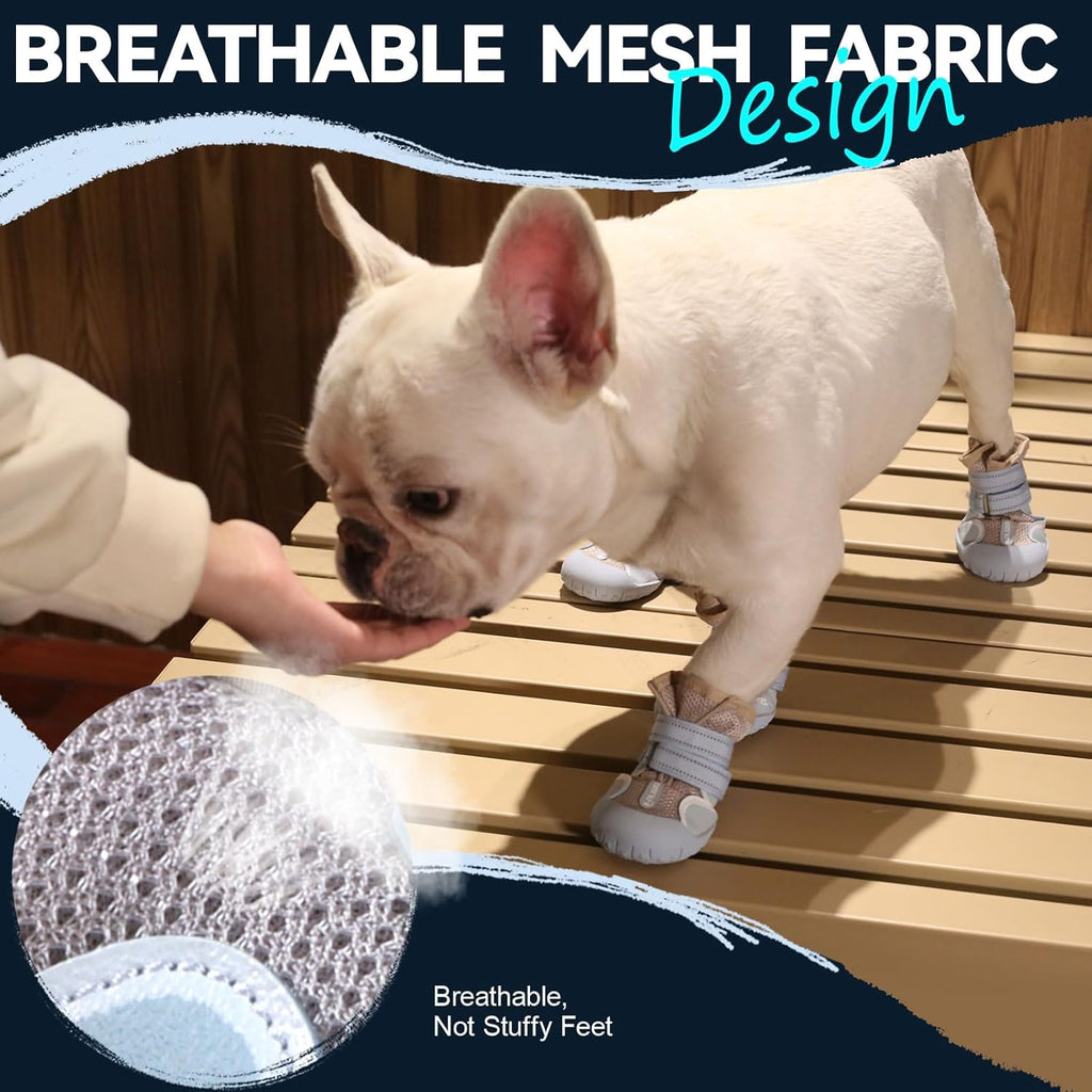 Dog Shoes for Large Small Medium Dogs, Breathable Mesh Dog Boots & Paw Protectors for Summer Hot Pavement Winter Snow, Waterproof Anti-Slip Dog Booties for Hiking Hardwood Floors(Blue-Beige2)