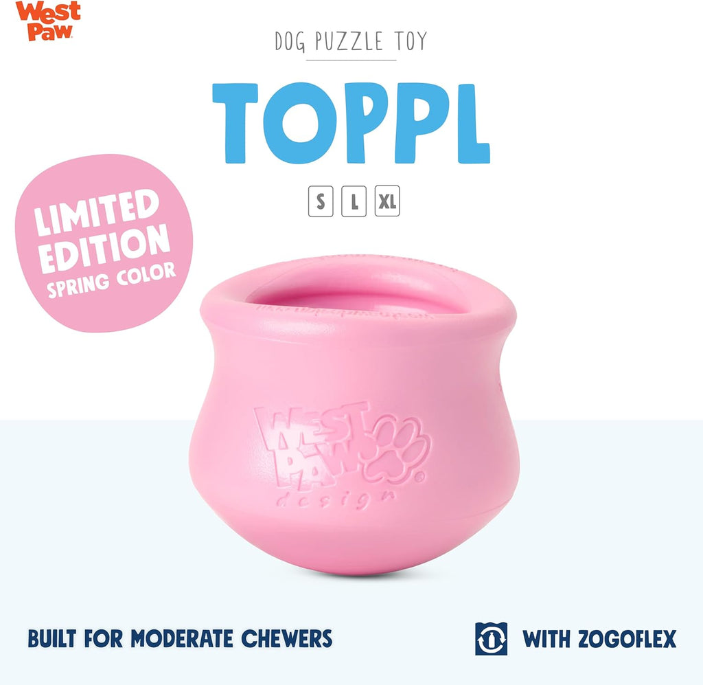 WEST PAW Zogoflex Limited Edition Toppl Treat Dispensing Dog Toy Puzzle – Interactive Chew Toys for Dogs – Dog Toy for Moderate Chewers, Fetch, Catch – Holds Kibble, Treats, Small 3", Bubblegum