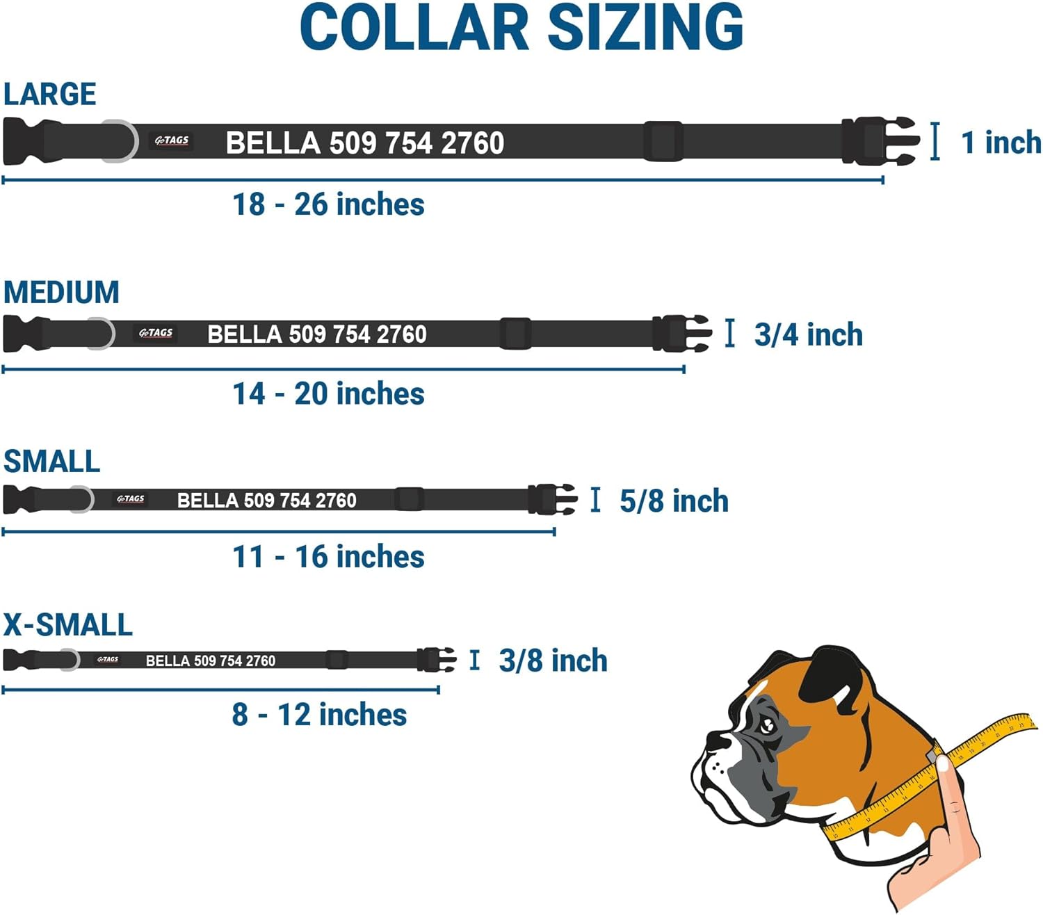 GoTags Reflective Personalized Dog Collar with Nameplate, Adjustable Dog Collar with Custom Engraved Steel Slide On Pet ID Tag, Silent, No Noise Dog Tag for Large Medium or Small (Charcoal, Large)
