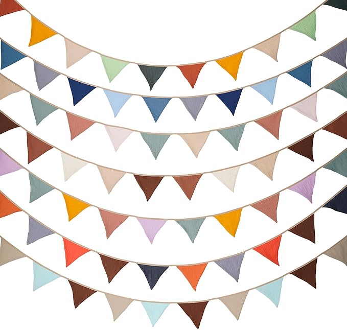 Fabric Bunting Banner, 2 Pack Handmade Neutral String Banner Each 8.5 ft 10 Flags Nursery Wall Hanging Wedding Birthday Home Baby Shower Party Decoration Bunting (Morandi)