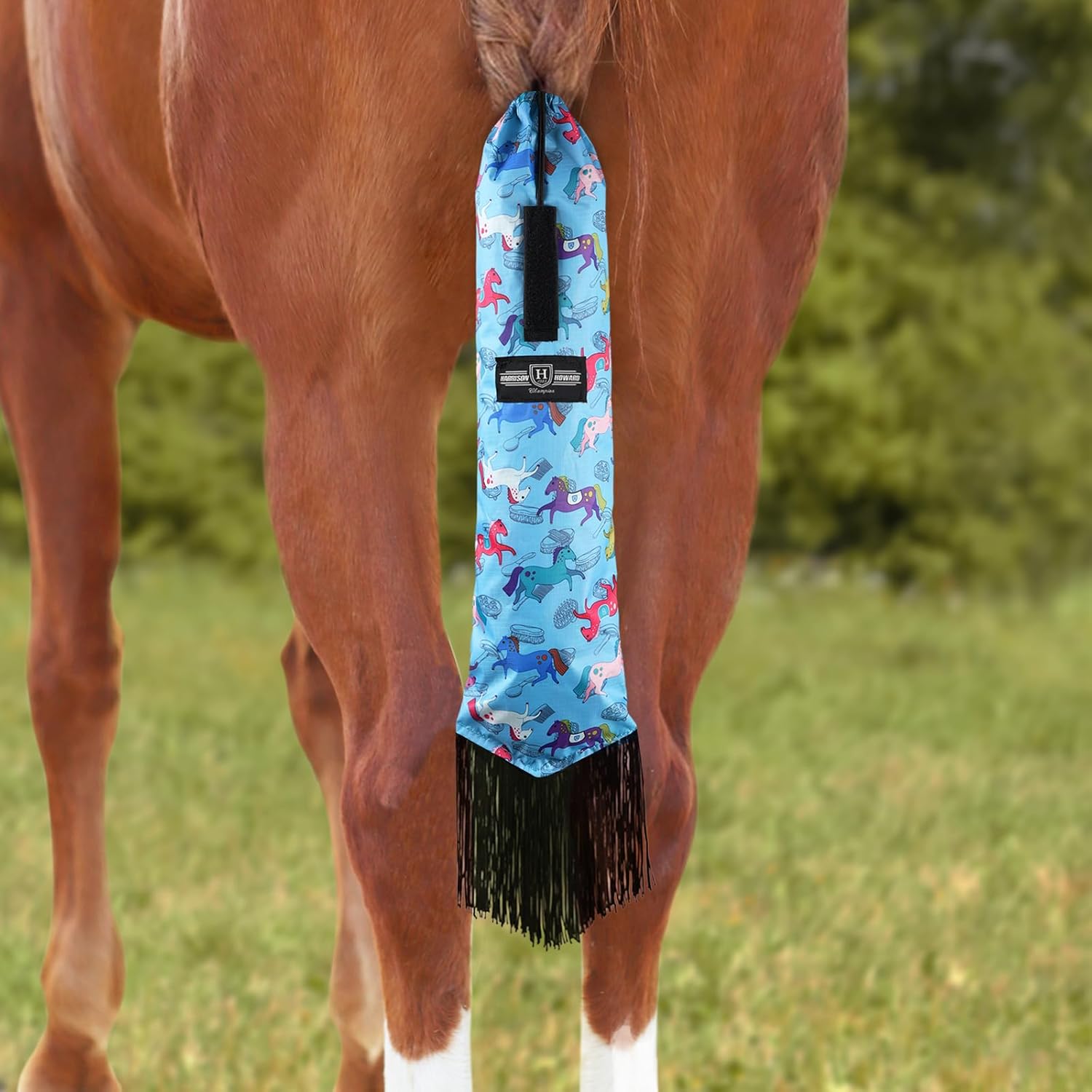 Harrison Howard Smooth Lightweight Adjustable Fastener Nylon Horse Tail Bag with Fringe