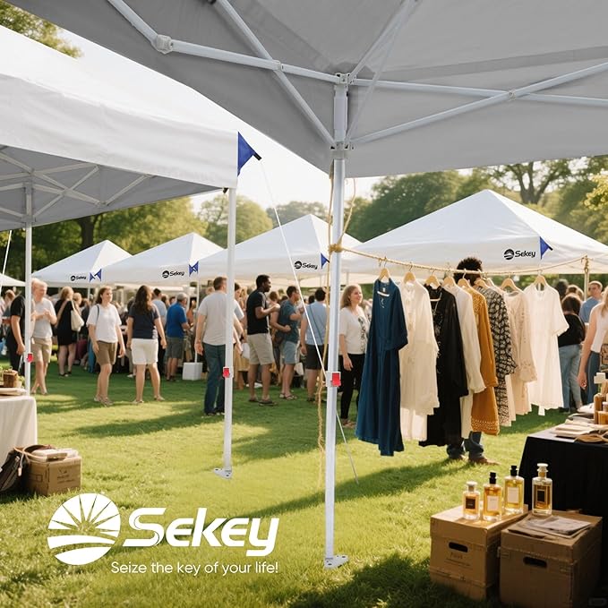 Sekey 10x10 Pop Up Canopy with Pockets Sidewall, One Push Setup Instant Outdoor Gazebo, Instant Easy Up Canopy with UPF50+ Top, 4 Weight Bags for Events, Beach, Patio, Camping
