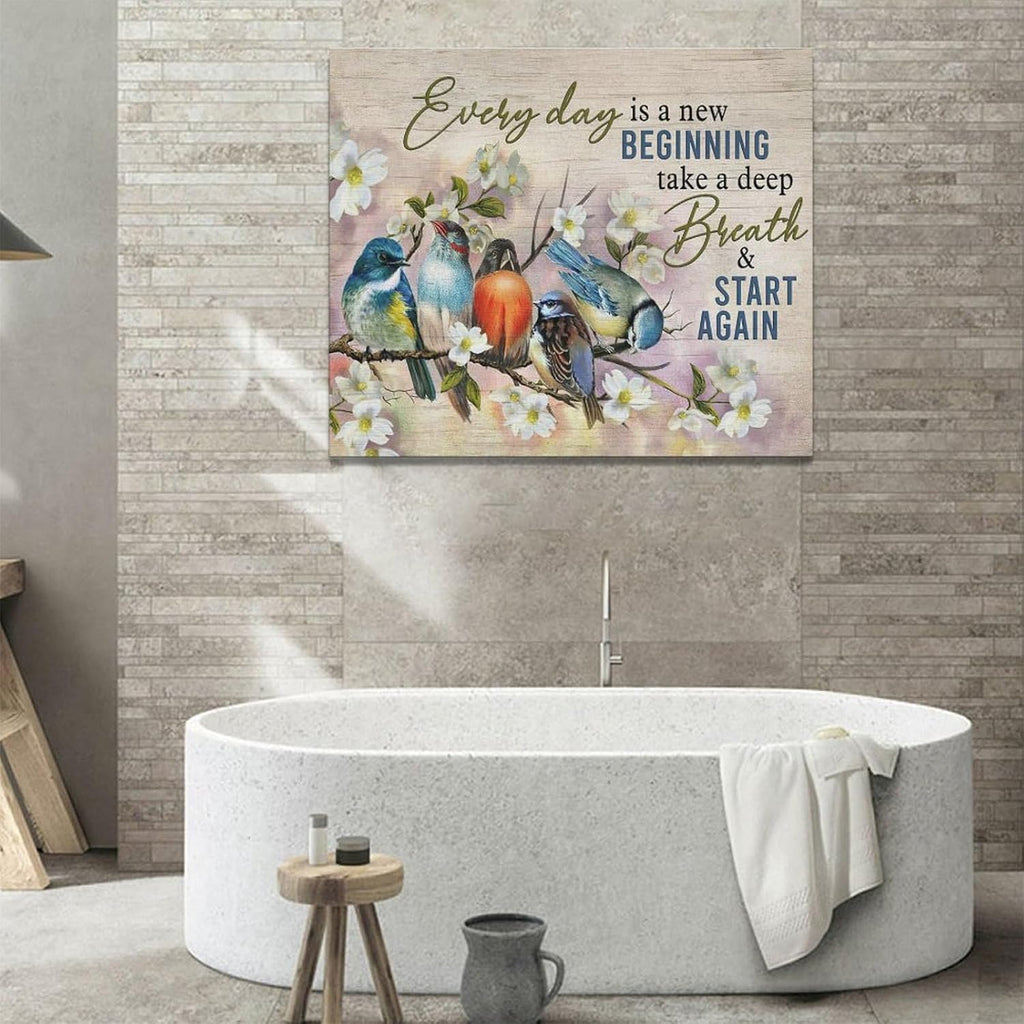 Bird Wall Art Farmhouse Flower Branch Pictures Rustic Country Birds Wall Decor Floral Canvas Print Painting Artwork for Bathroom Living Room Bedroom 20"x24"