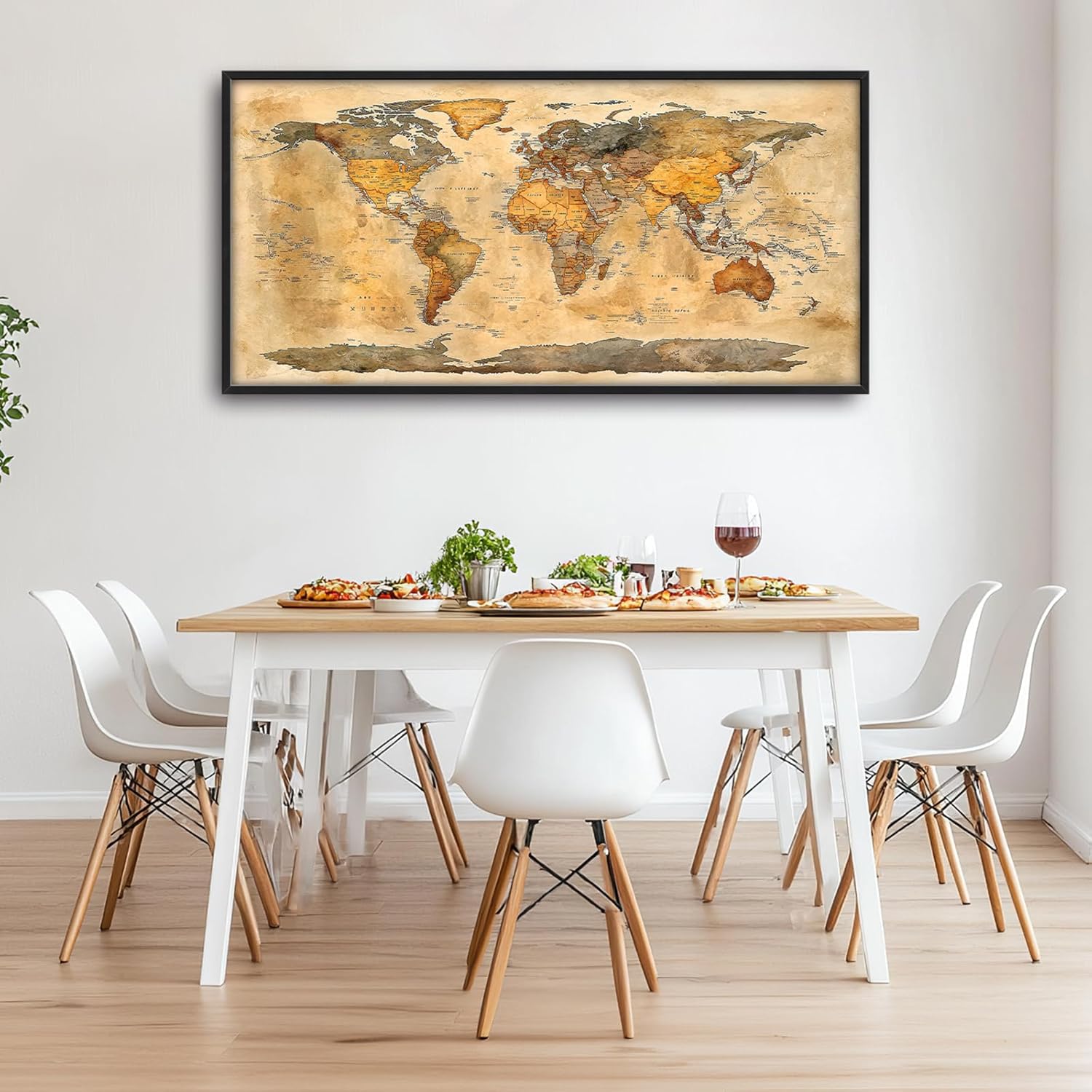 Extra Large World Map Framed Wall Art for Living Room,Oversized Vintage Map of The World Pictures Wall Decor,Canvas Print Painting Modern Artwork Bedroom Office Bathroom 60L" x 30W"