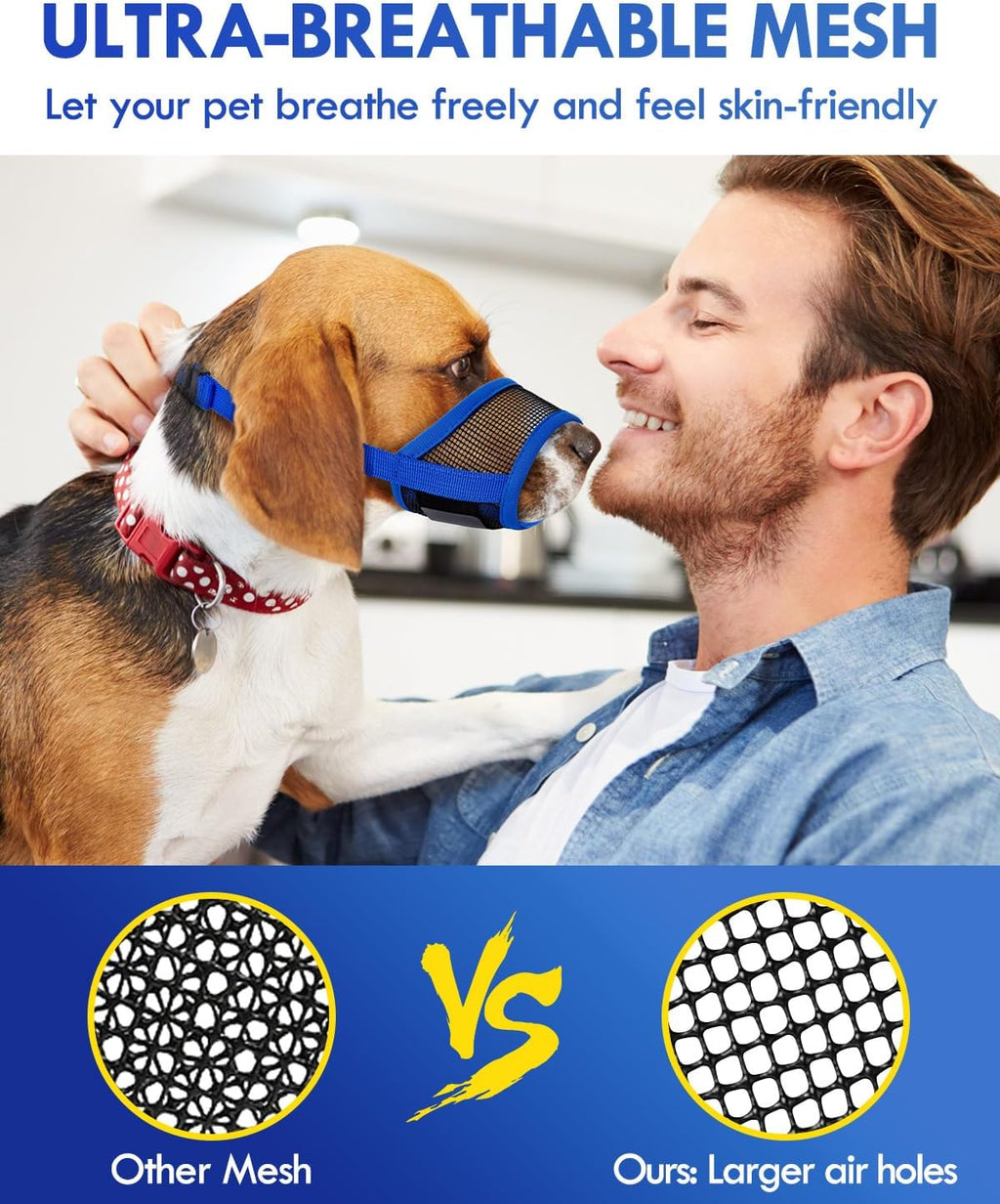 Dog Muzzle, Soft Air Mesh Muzzle for Small Medium Large Dogs Anti Biting Barking Chewing, Breathable Drinkable Adjustable Loop Pets Muzzle for German Shepherd Husky Labrador Retriever (Blue,L)