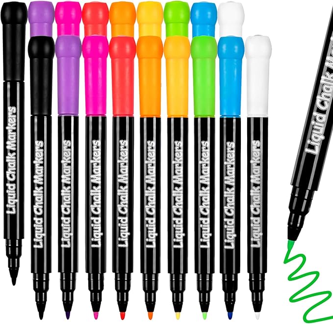 JR.WHITE Liquid Chalk Markers - 18 Pack Wet Erase Markers for Acrylic Fridge Calendar, 1mm Fine Tip Chalkboard Marker for Whiteboard, Blackboard, Glass Board, Window, Mirror, Dry Erase Board