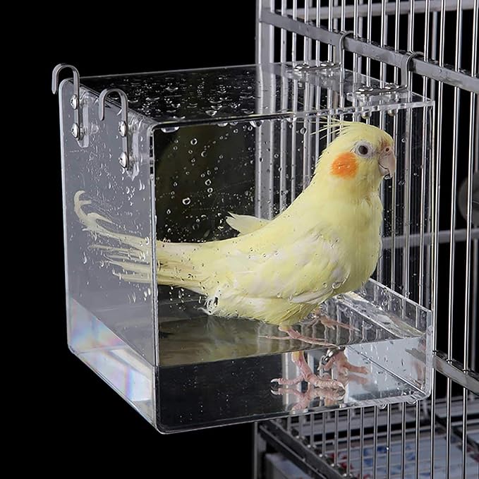 Hanging Bird Bath Cube Bird Bathtub Bath Shower Box Bowl Cage Accessory by Suremita